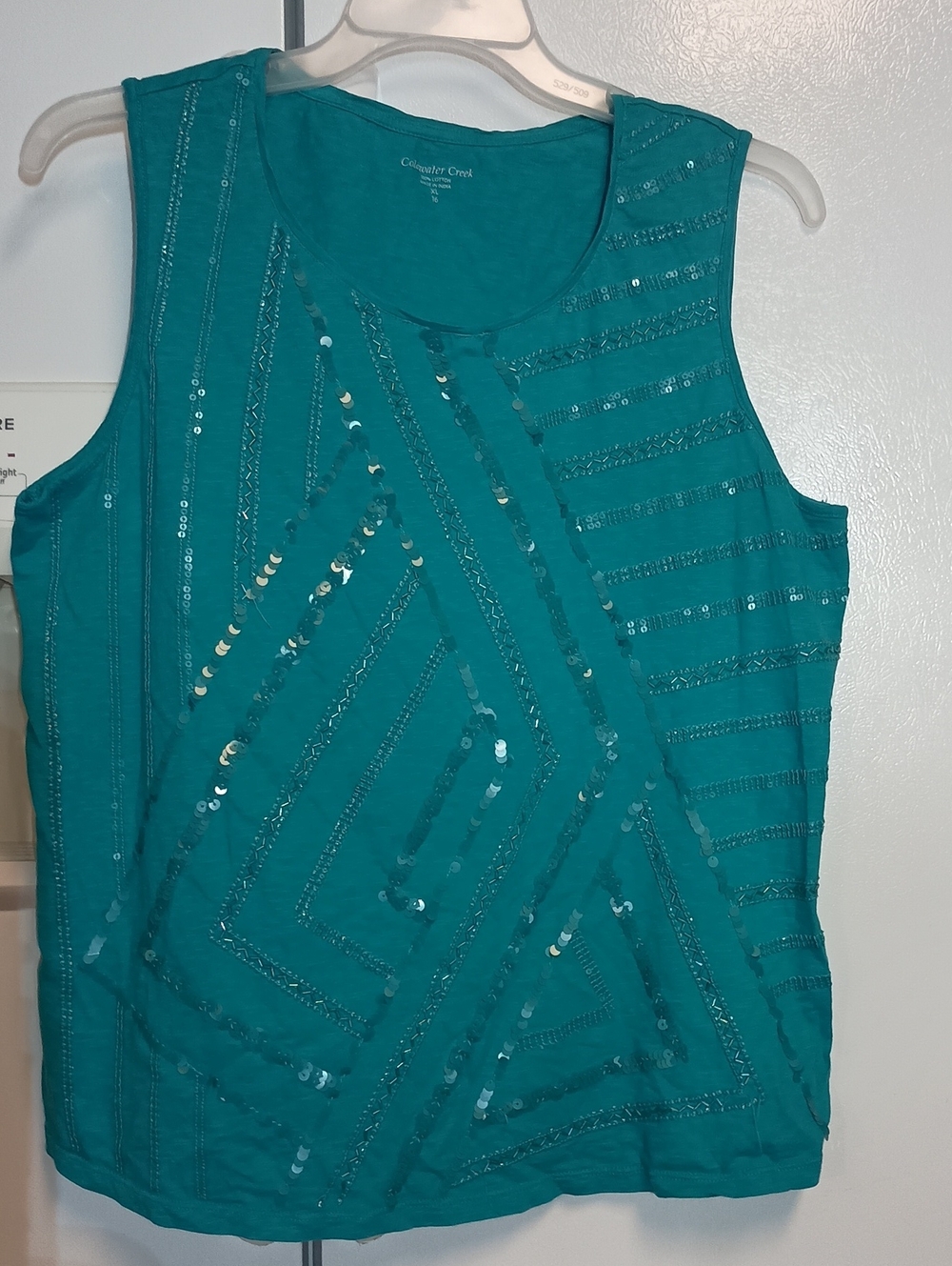 Coldwater Creek Teal Sequin-Embellished Sleeveless Tank. Women's Size 16